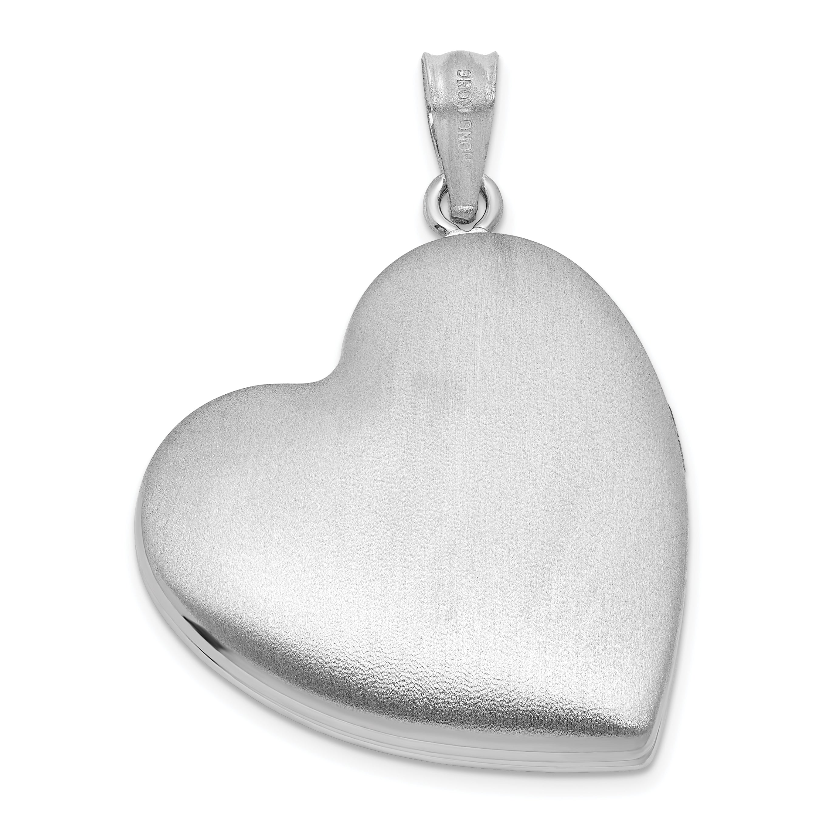 Sterling Silver Rhodium-plated Brushed And Polished 1/20 carat Diamond Foot Prints 24mm Heart Locket