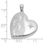 Sterling Silver Rhodium-plated Brushed And Polished 1/20 carat Diamond Foot Prints 24mm Heart Locket