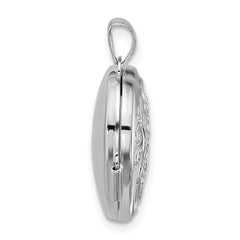 Sterling Silver Rhodium-plated Open Cross with Blue Fabric Interior 18mm Heart Locket