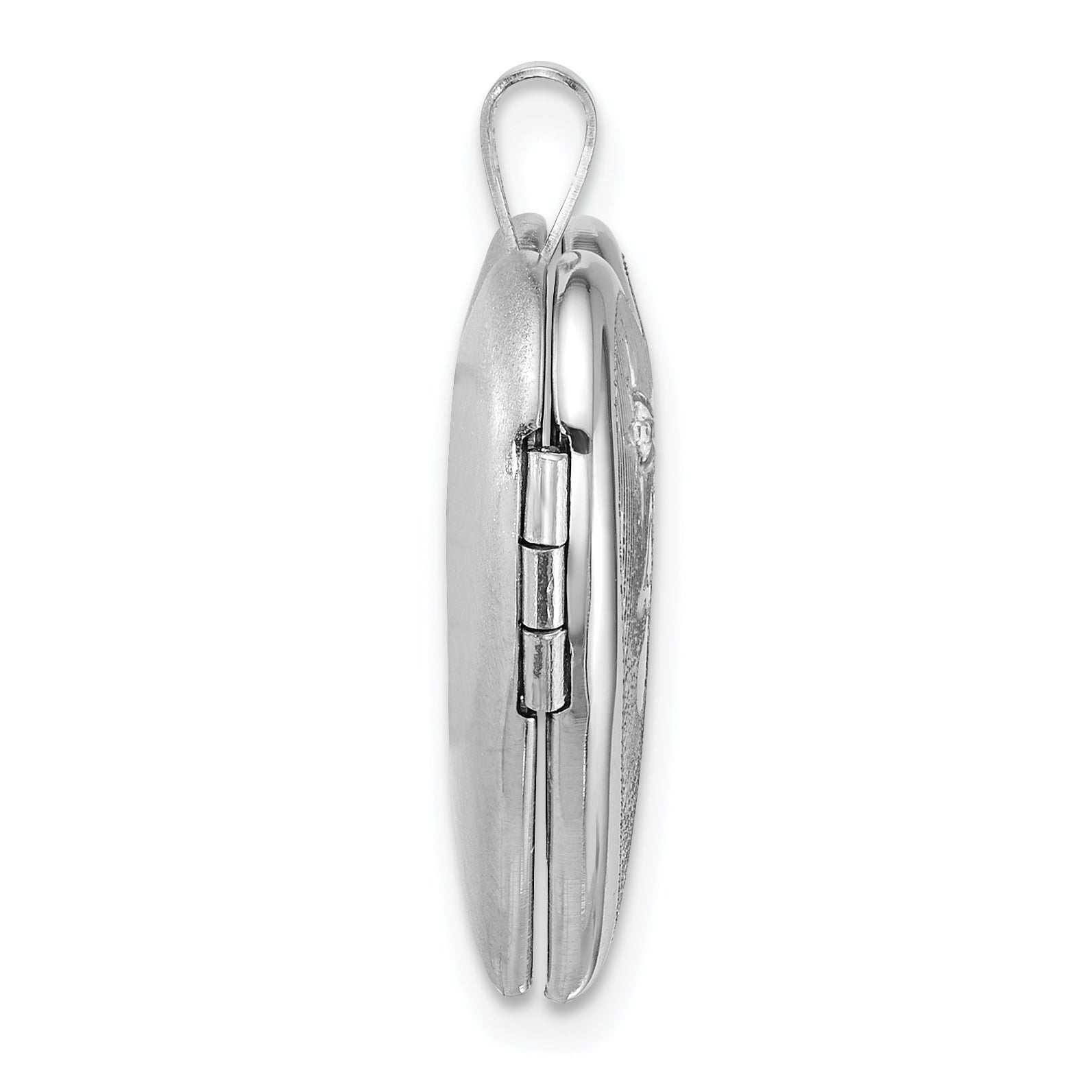 Sterling Silver Rhodium-plated Brushed And Polished 1/20 carat Diamond And Angel 20mm Heart Locket Secondary image