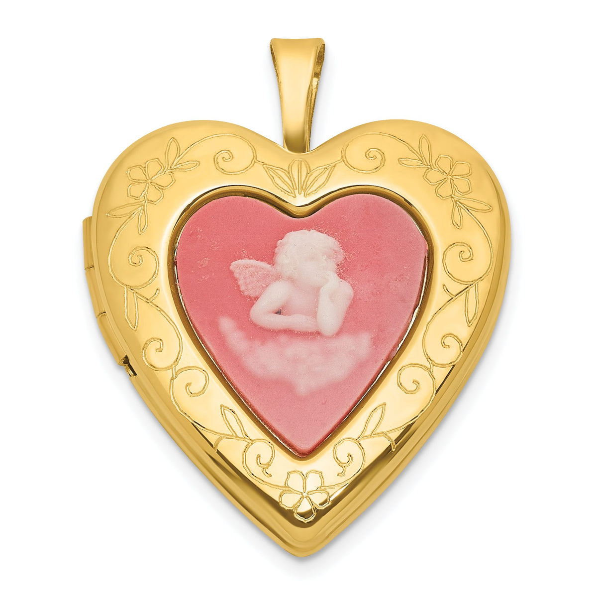 Pink Angel Cameo Heart Locket in Gold-Plated Sterling Silver, 25mm - Sophia Jewelers Main image