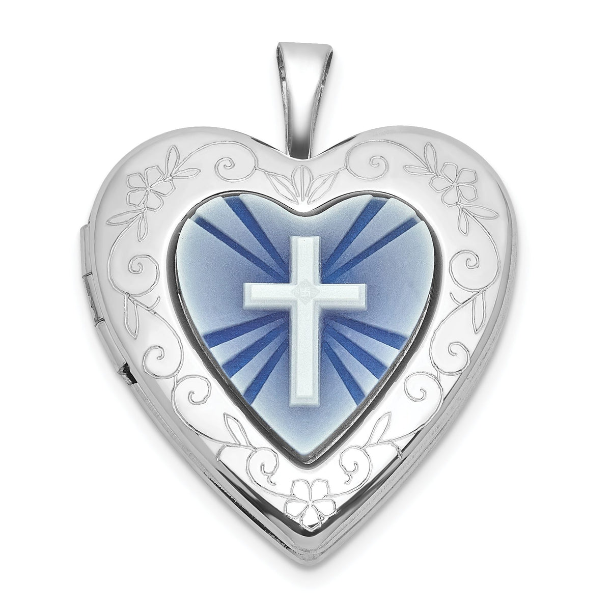 Blue Cross Cameo Heart Locket in Sterling Silver, 25mm - Sophia Jewelers Main image