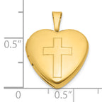 Sterling Silver Gold-plated Polished Front/Brushed Back Engraved Cross 16mm Heart Locket