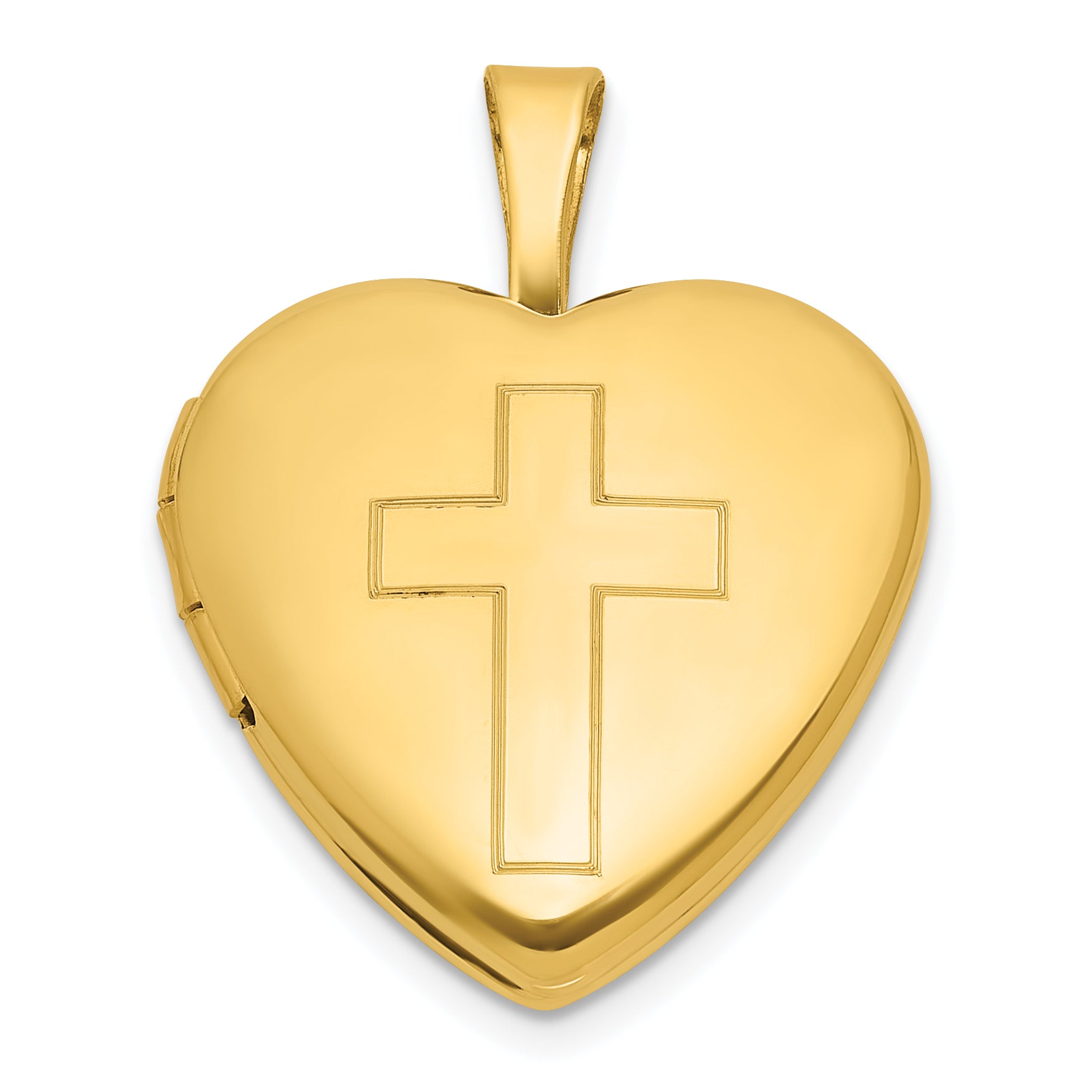 Sterling Silver Gold-plated Polished Front/Brushed Back Engraved Cross 16mm Heart Locket Main image