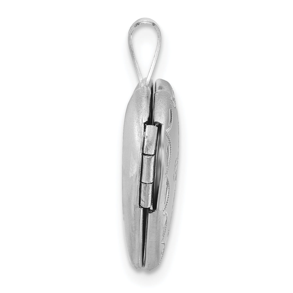 Sterling Silver Rhodium-plated Brushed Diamond-cut Fancy Engraved Cross 13mm Heart Locket