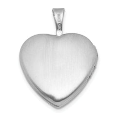 Sterling Silver Rhodium-plated Brushed Diamond-cut Fancy Engraved Cross 13mm Heart Locket