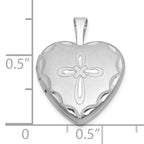 Sterling Silver Rhodium-plated Brushed Diamond-cut Fancy Engraved Cross 13mm Heart Locket