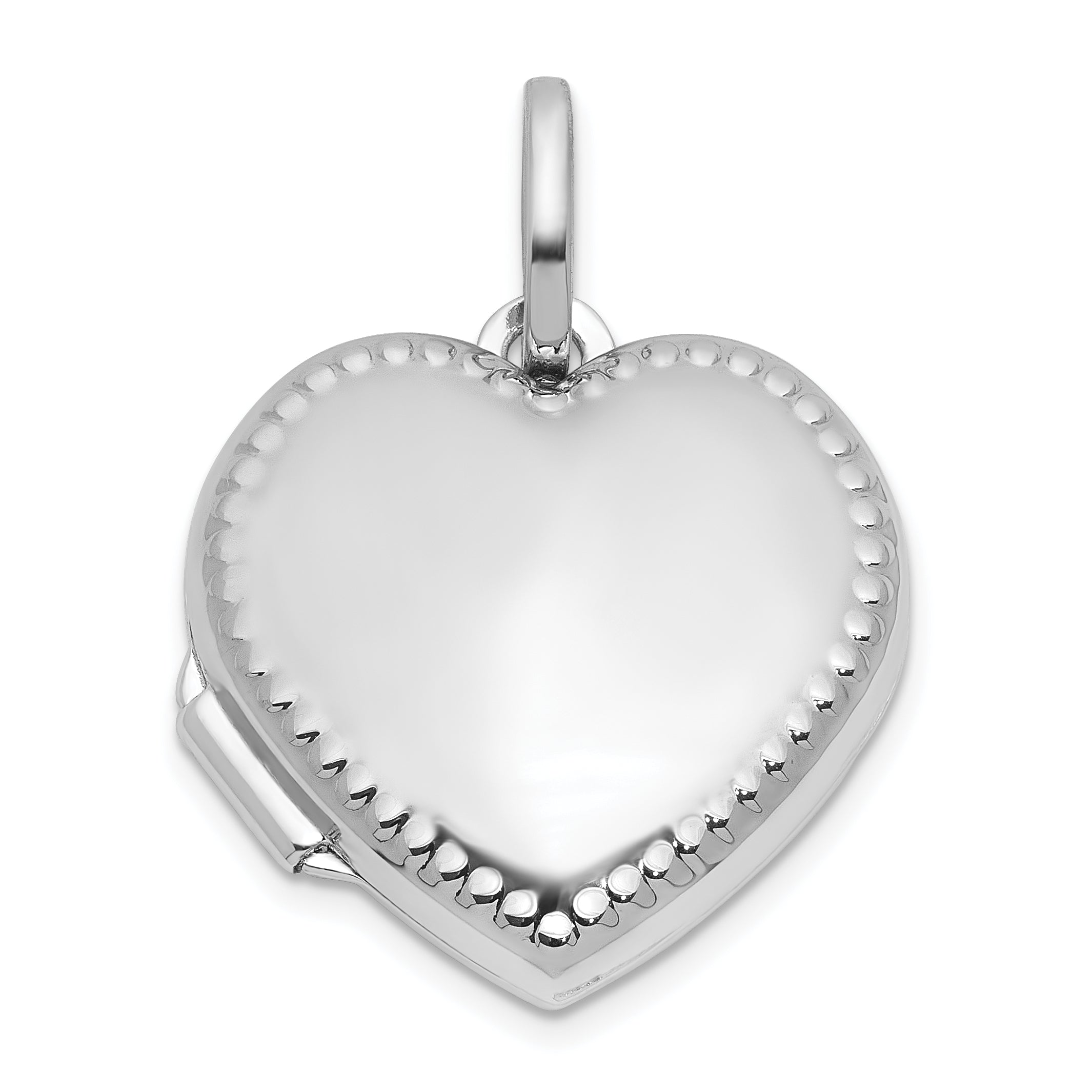 Sterling Silver Rhodium-plated Polished with Beaded Border 18mm Heart Locket