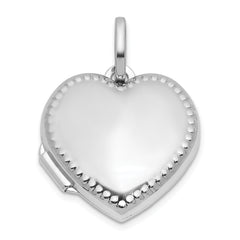 Sterling Silver Rhodium-plated Polished with Beaded Border 18mm Heart Locket