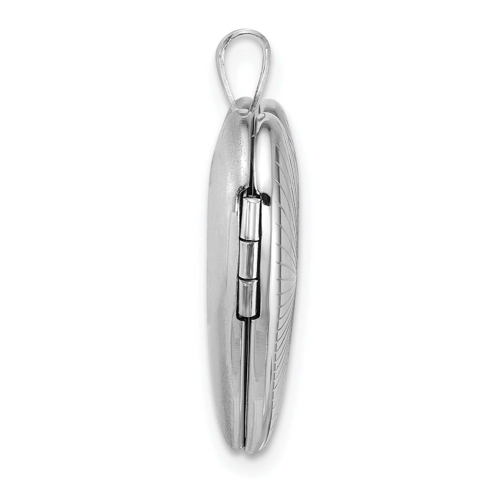 Sterling Silver Rhodium-plated Polished Front/Brushed Back Starburst Pattern 20mm Heart Locket Secondary image