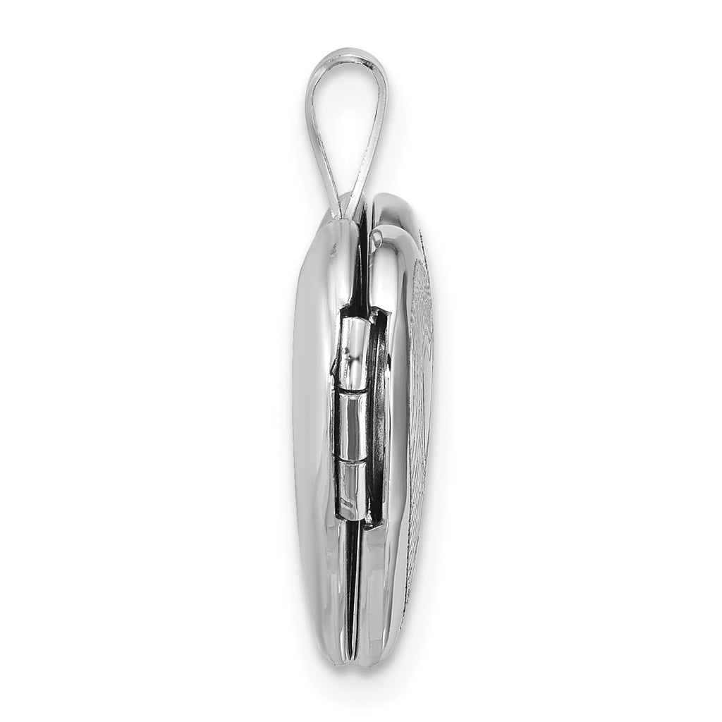Sterling Silver Rhodium-plated Polished Front/Brushed Back Diamond-cut Twin Hearts 16mm Heart Locket