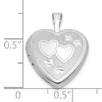 Sterling Silver Rhodium-plated Polished Front/Brushed Back Diamond-cut Twin Hearts 16mm Heart Locket