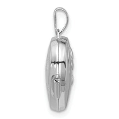 Sterling Silver Rhodium-plated MY LOVE MY LIFE MY FOREVER On Reverse 15mm Heart Locket