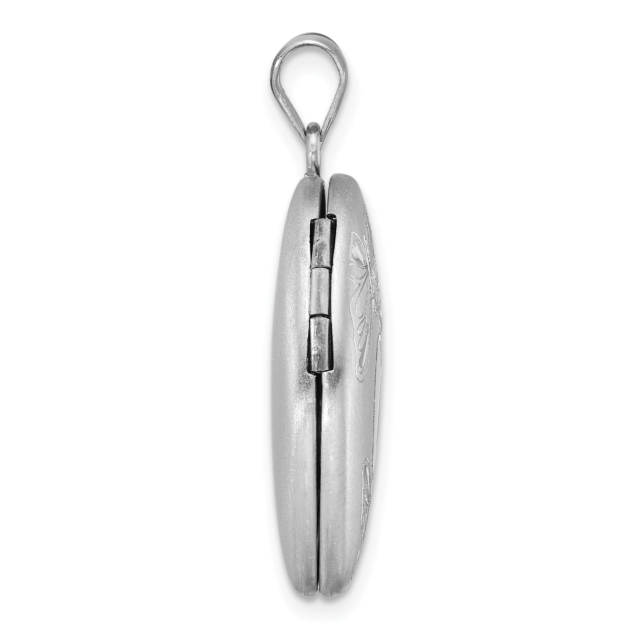 Sterling Silver Rhodium-plated Brushed Diamond-cut Butterflies 24mm Heart Locket