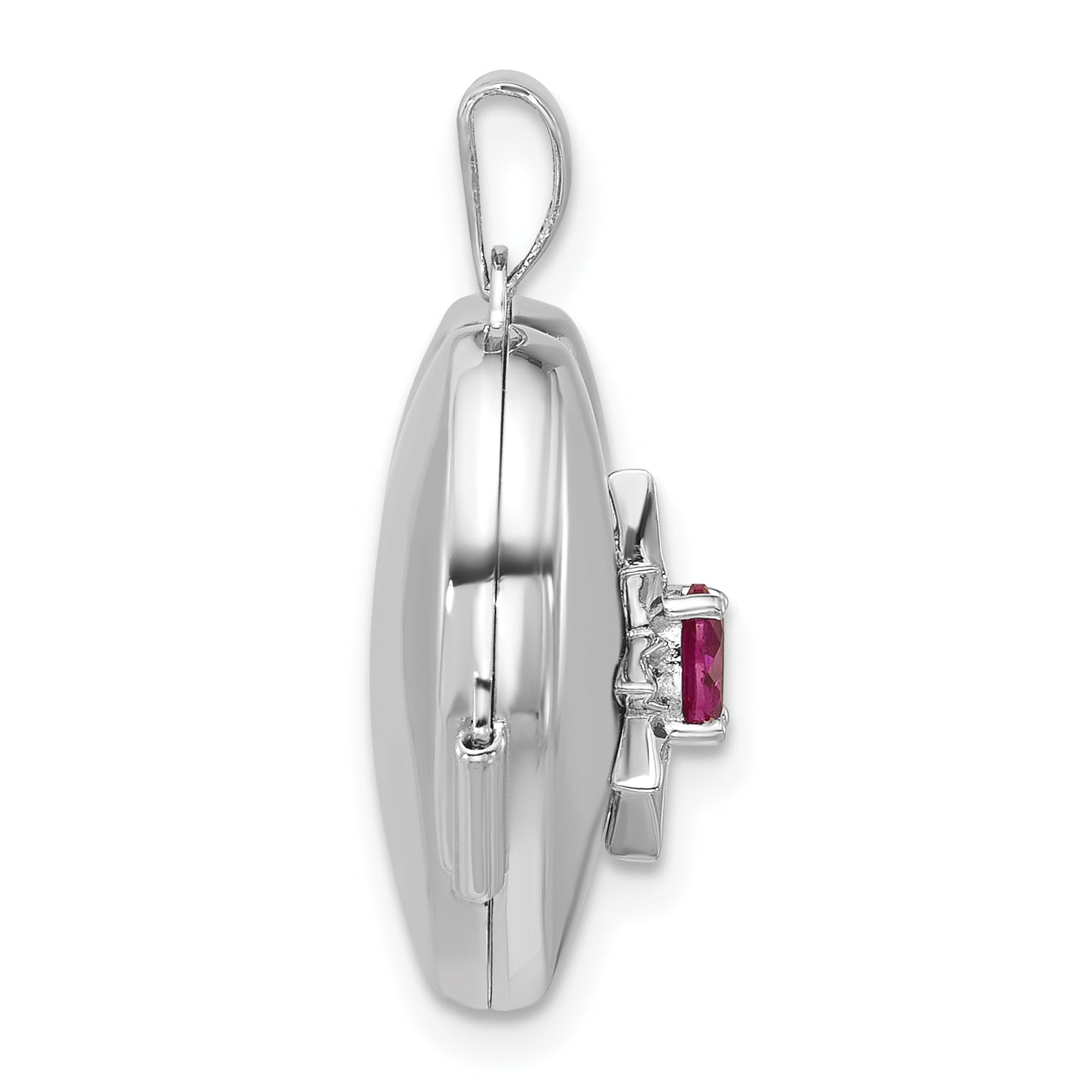 Sterling Silver Rhodium-plated Lab Created Ruby 18mm Starburst Heart Locket Secondary image
