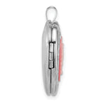 Sterling Silver Rhodium-plated Polished Front/Brushed Back Pink Flowers Resin Cameo 20mm Heart Locket