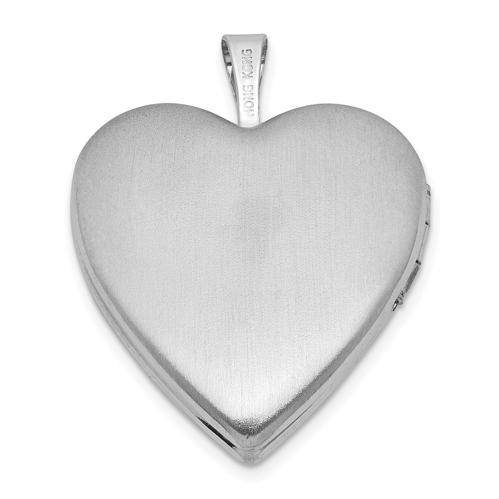Sterling Silver Rhodium-plated Polished Front/Brushed Back Pink Flowers Resin Cameo 20mm Heart Locket