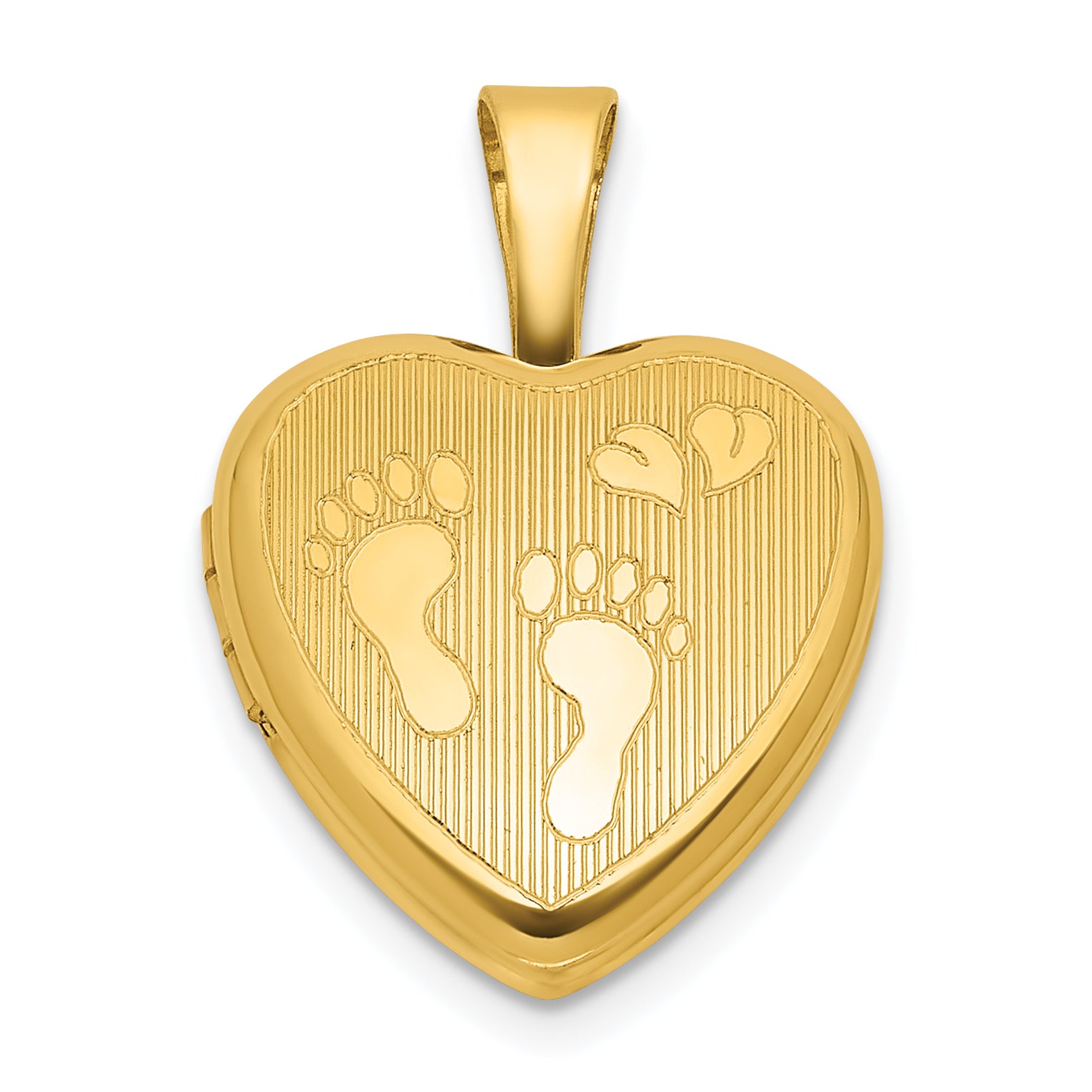 Sterling Silver Gold-plated Polished Front/Brushed Back Foot Prints with Hearts 12mm Heart Locket Main image