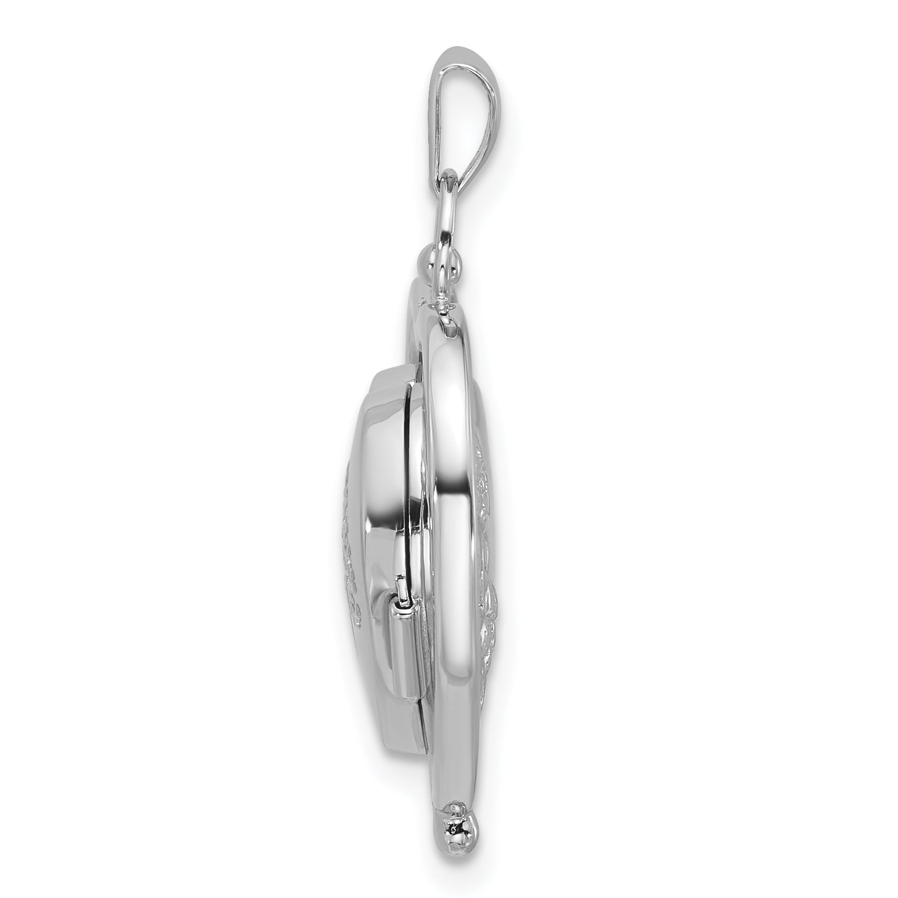 Sterling Silver Rhodium-plated Tree Of Life and Flowers in Spinning Frame Reversible 15mm Heart Locket Secondary image
