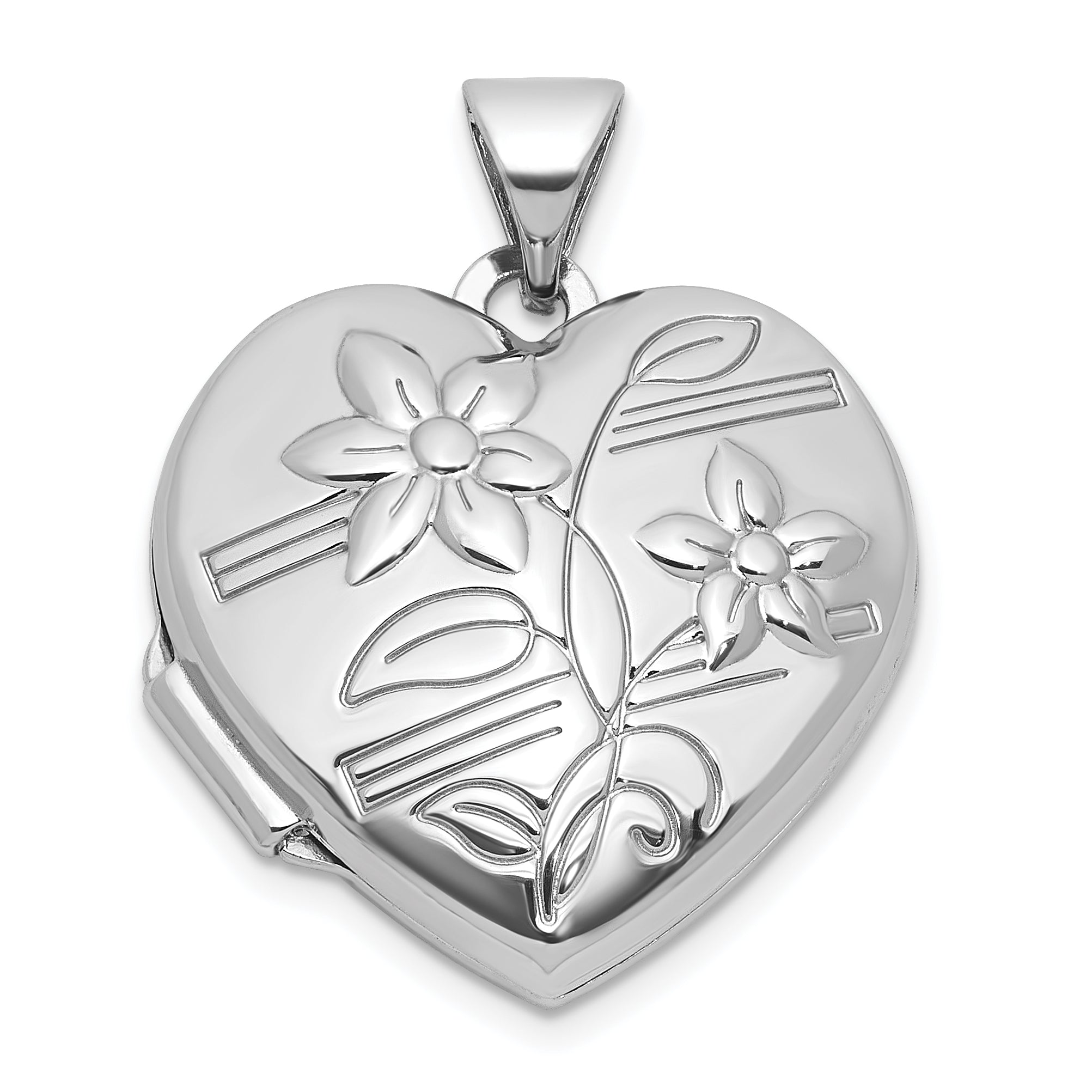 Sterling Silver Rhodium-plated Polished Flowers 18mm Heart Locket Main image
