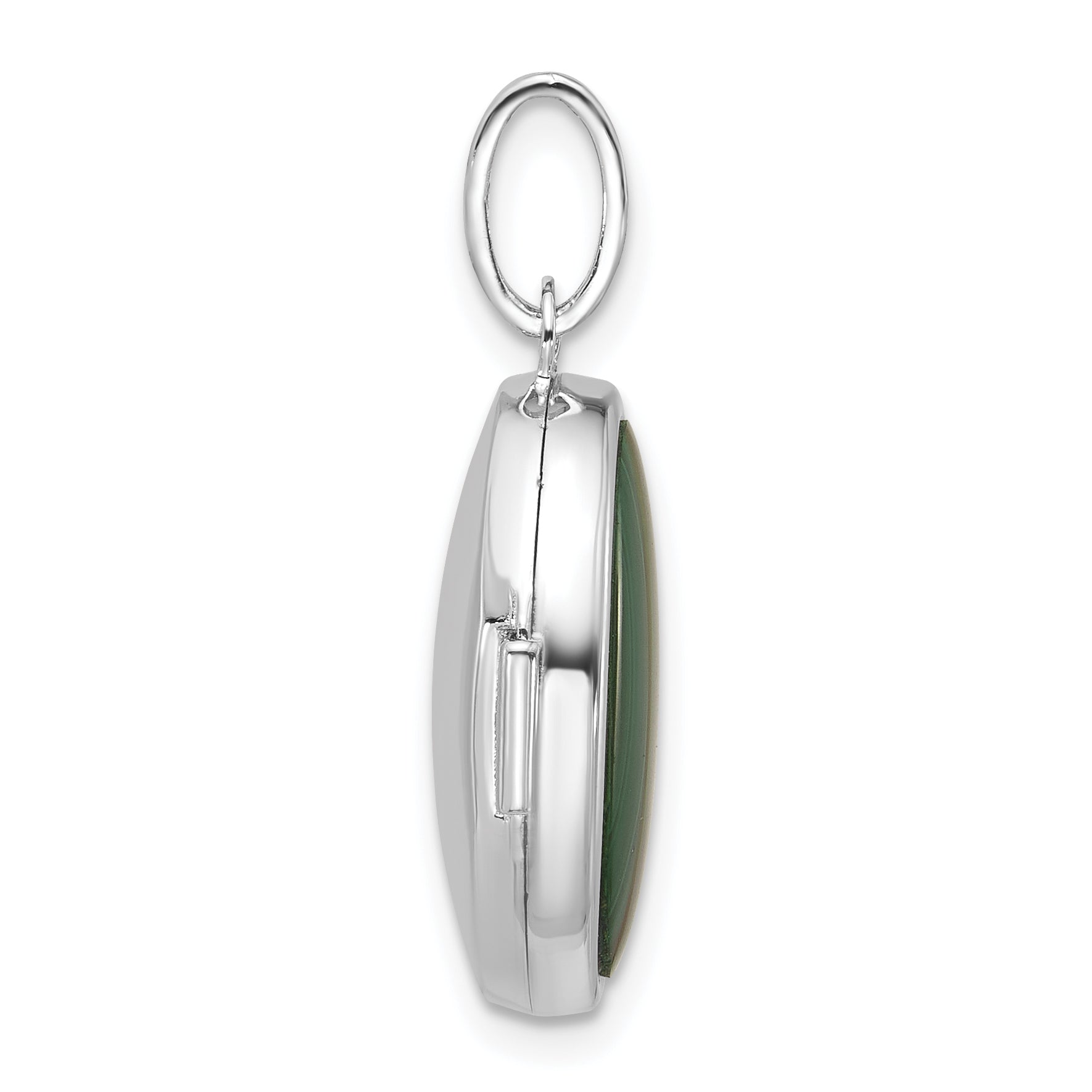 Sterling Silver Rhodium-plated Malachite Cabochon Polished 16.5mm Oval Locket
