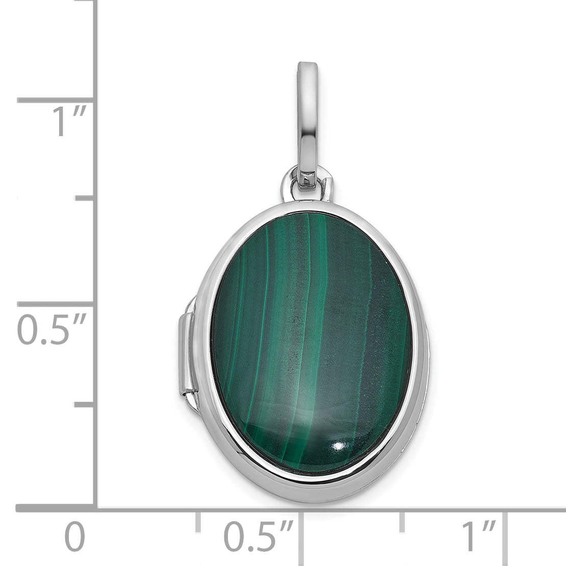 Sterling Silver Rhodium-plated Malachite Cabochon Polished 16.5mm Oval Locket