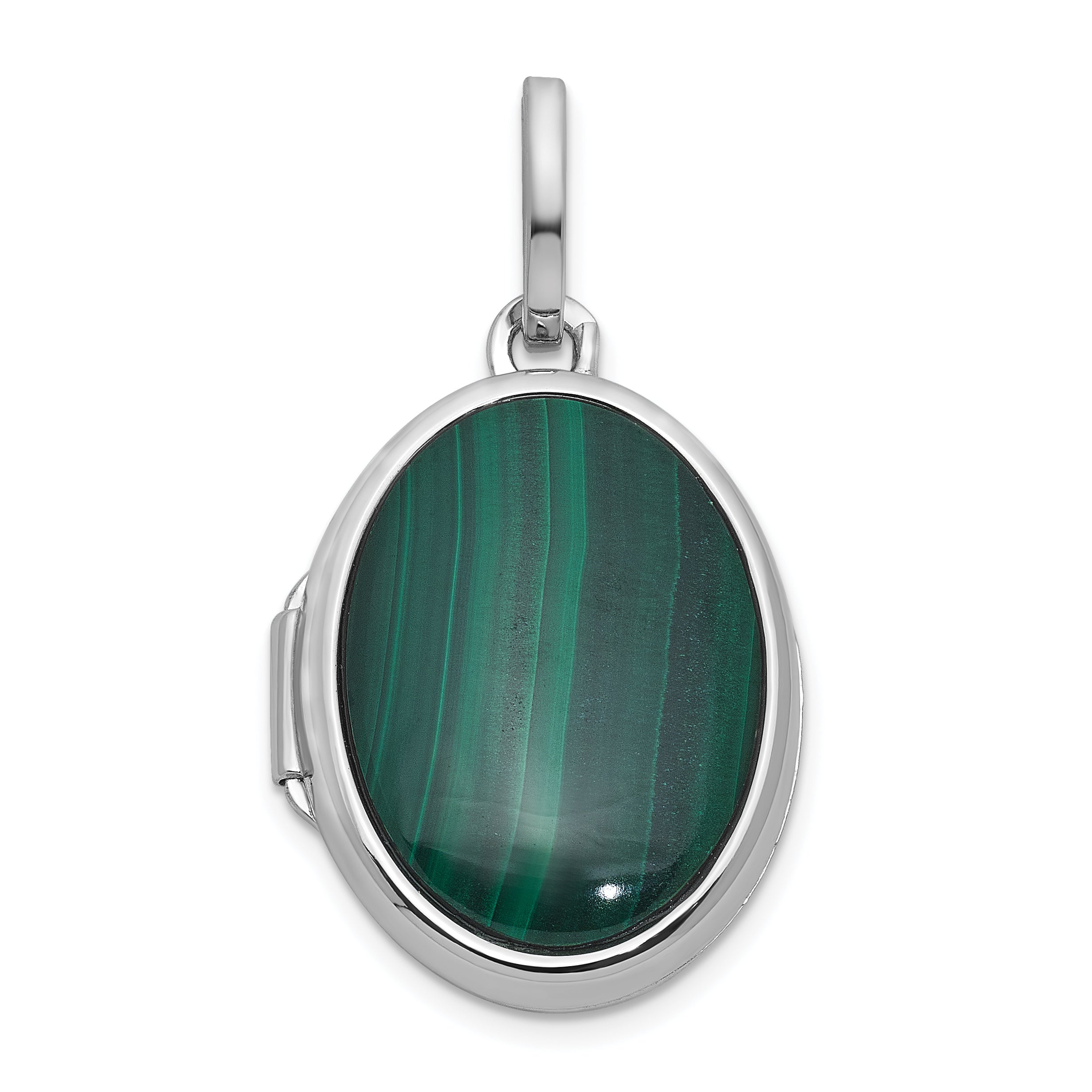 Sterling Silver Rhodium-plated Malachite Cabochon Polished 16.5mm Oval Locket Main image