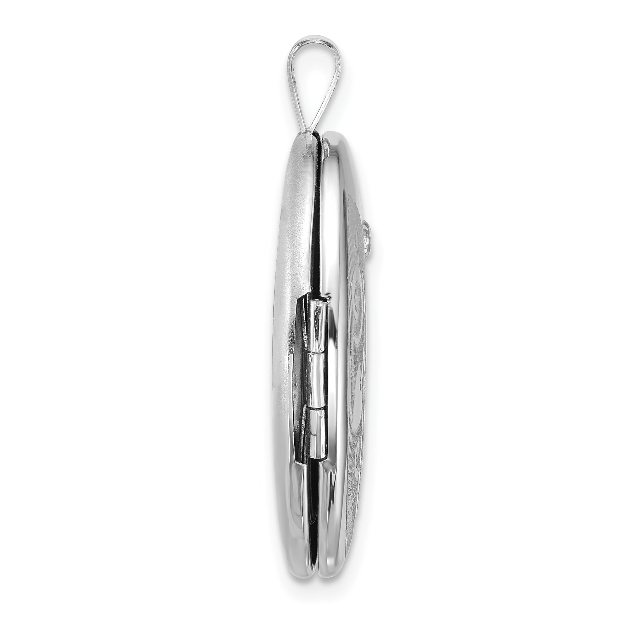 Sterling Silver Rhodium-plated Polished Front/Brushed Back 1/20 carat Diamond Hearts Swirl Design 26mm Oval Locket Secondary image