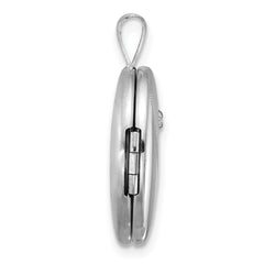 Sterling Silver Rhodium-plated Brushed And Polished 1/20 carat Diamond 16mm Oval Locket