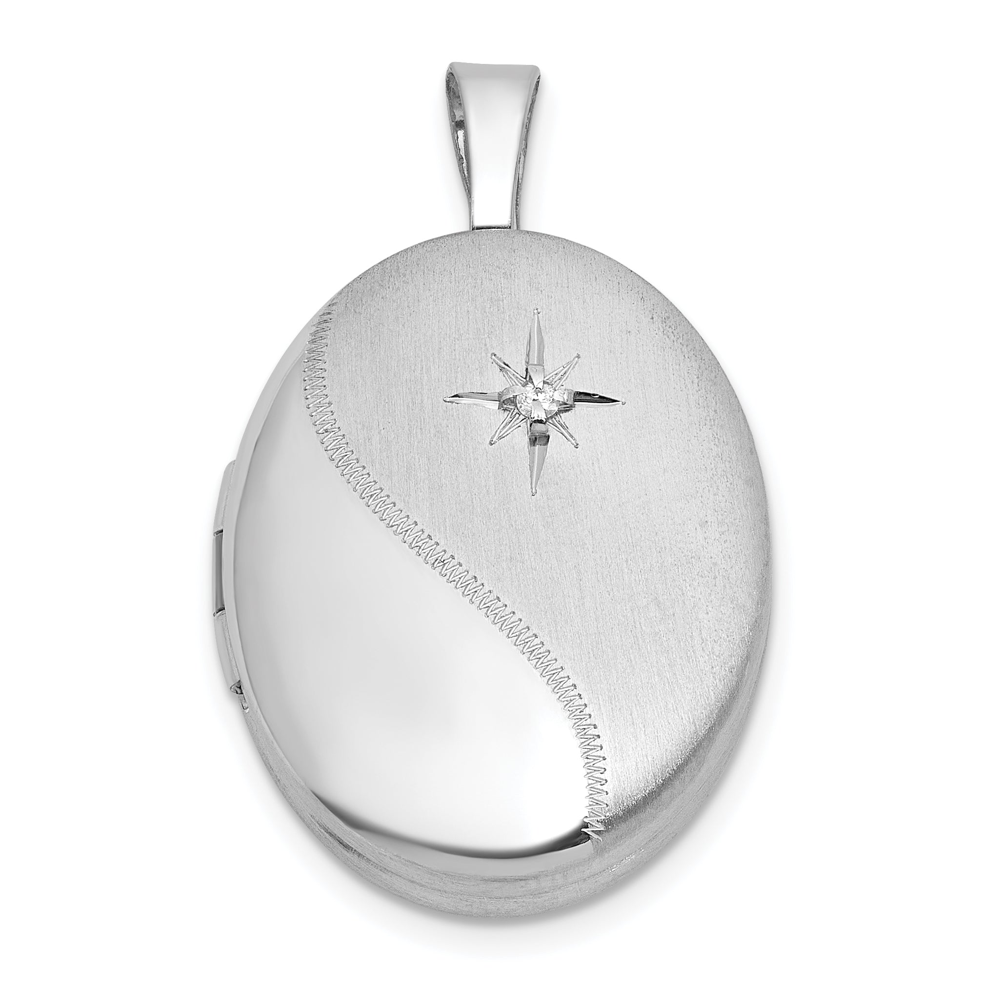 Sterling Silver Rhodium-plated Brushed And Polished 1/20 carat Diamond 16mm Oval Locket Main image