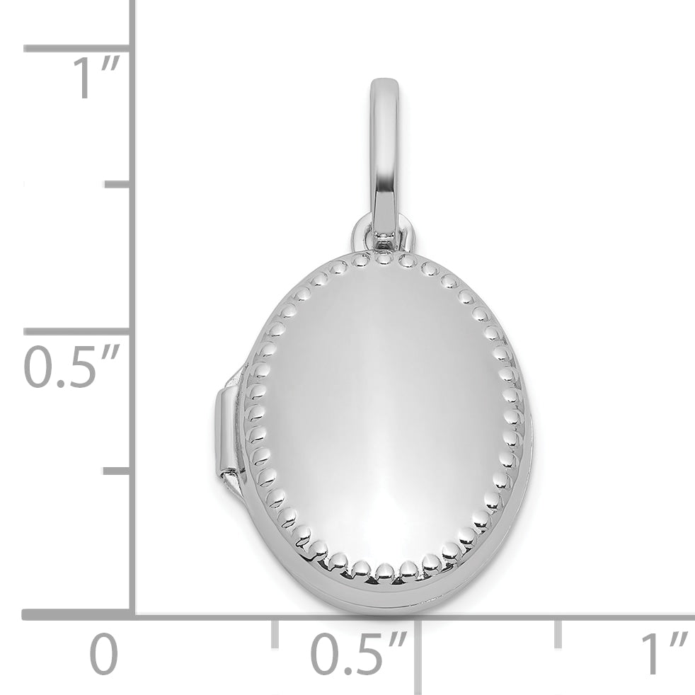 Sterling Silver Rhodium-plated Polished with Beaded Border 17mm Oval Locket