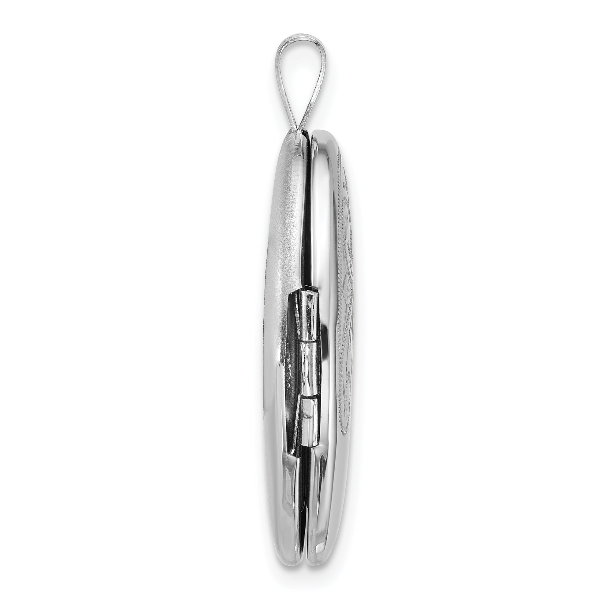 Sterling Silver Rhodium-plated Polished Front/Brushed Back Diamond-cut Floral Design 20mm Oval Locket Secondary image