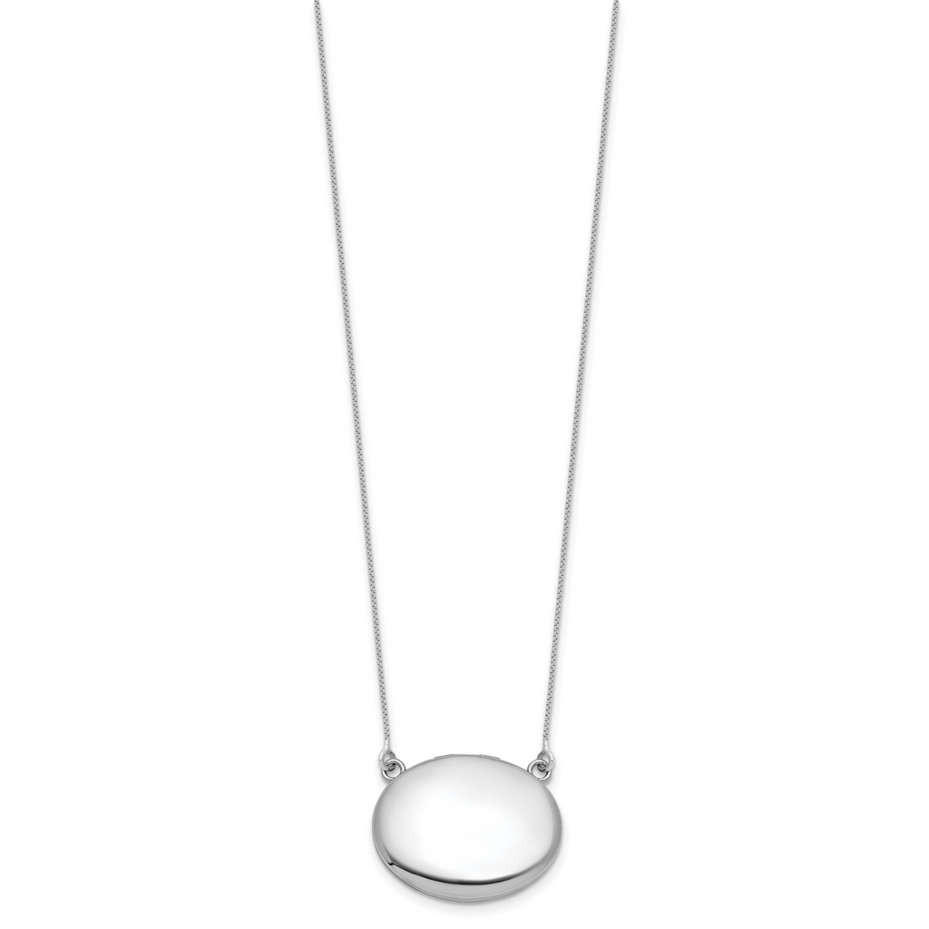 Sterling Silver Rhodium-plated Polished Front/Brushed Back 18.75 inch with 2 inch extension 20mm Oval Locket Necklace
