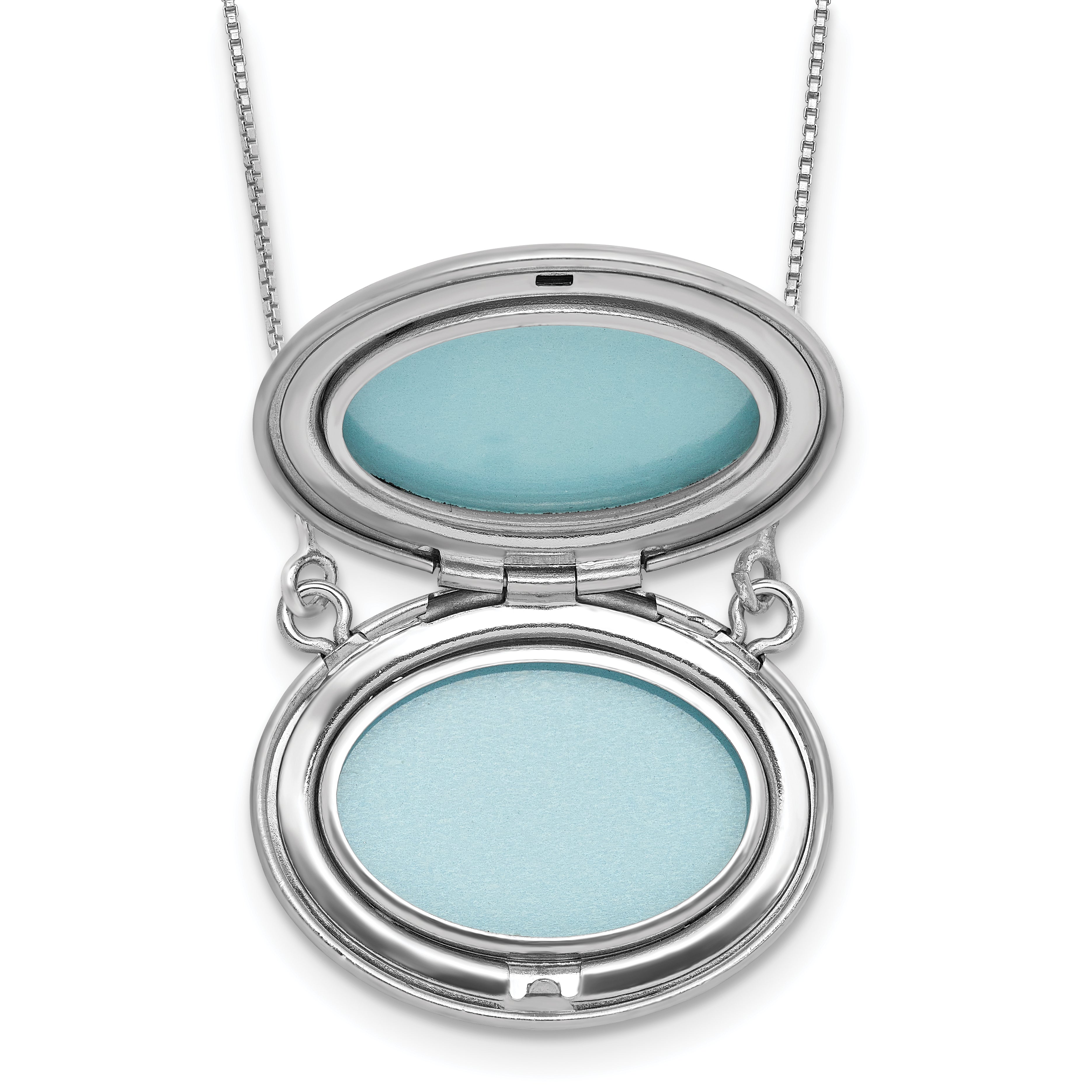 Sterling Silver Rhodium-plated Polished Front/Brushed Back 18.75 inch with 2 inch extension 20mm Oval Locket Necklace