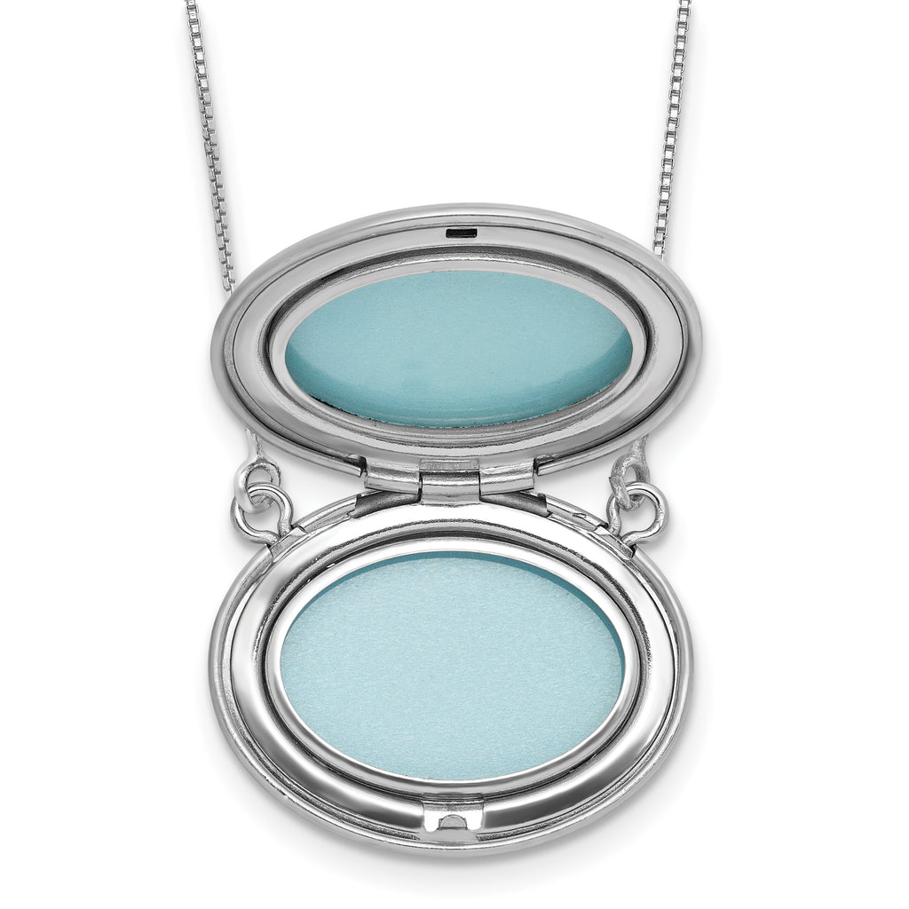 Sterling Silver Rhodium-plated Brushed with Border 18.75 inch with 2 inch extension 20mm Oval Locket Necklace