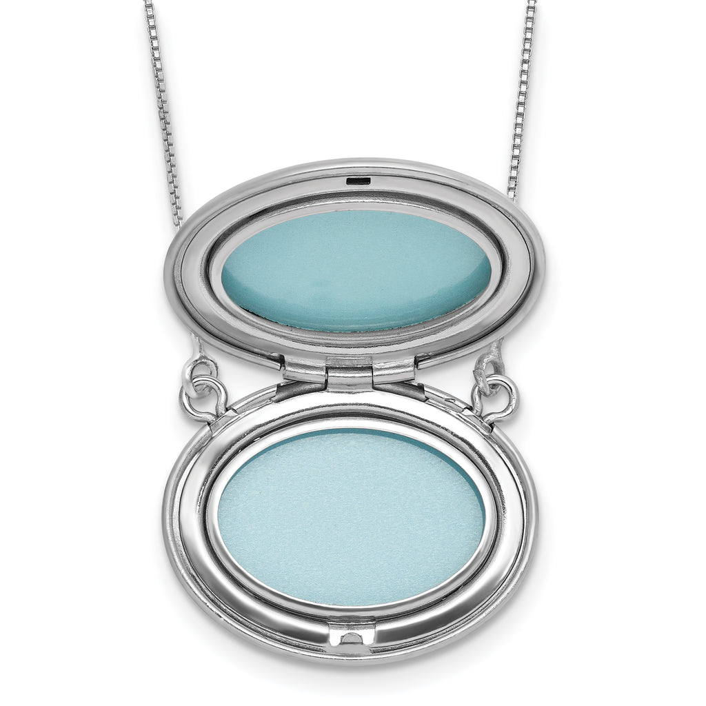 Sterling Silver Rhodium-plated Polished Front/Brushed Back 1/20 ct. Diamond Floral 18.75 inch with 2 inch ext. 20mm Oval Locket Necklace