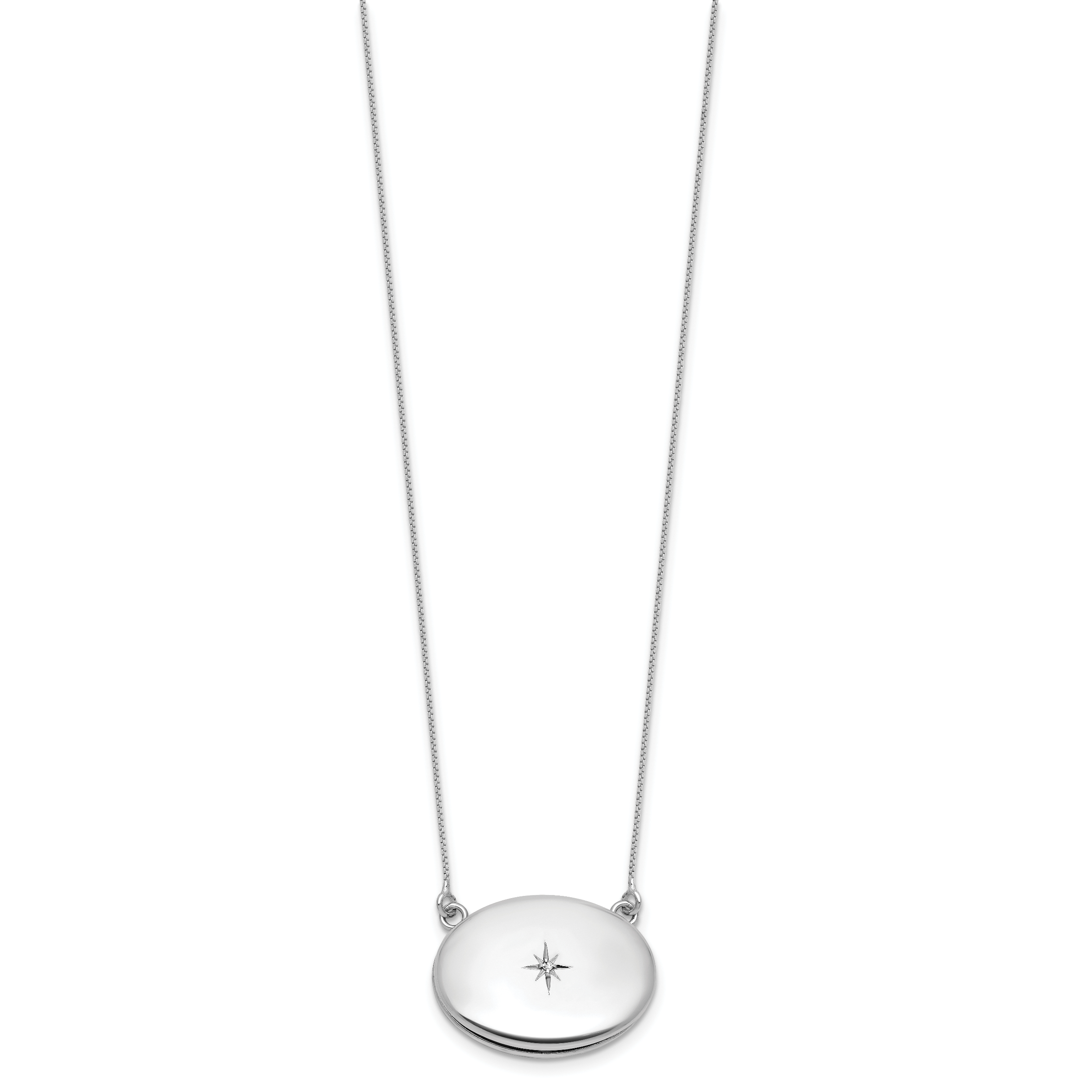 Sterling Silver Rhodium-plated Polished Front/Brushed Back 1/20 ct. Diamond 18.75 inch with 2 inch extension 20mm Oval Locket Necklace Secondary image