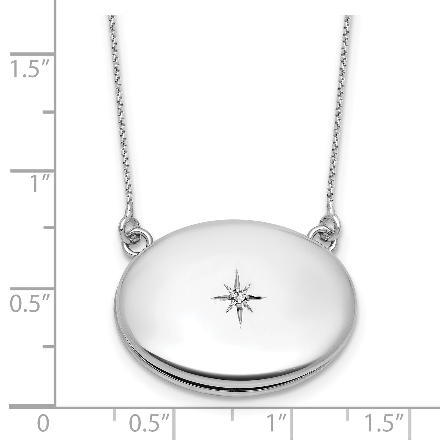 Sterling Silver Rhodium-plated Polished Front/Brushed Back 1/20 ct. Diamond 18.75 inch with 2 inch extension 20mm Oval Locket Necklace