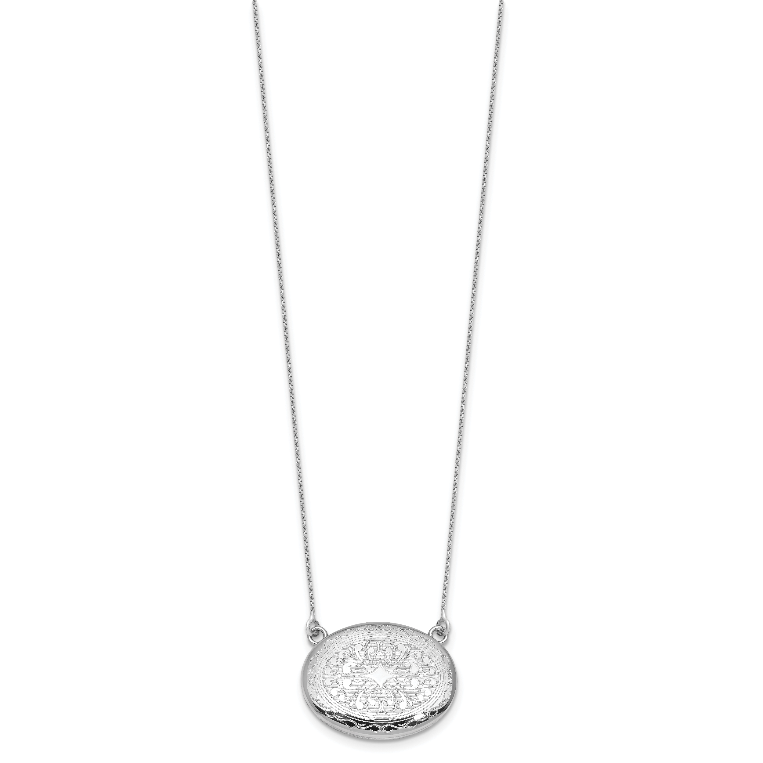 Sterling Silver Rhodium-plated Polished Front/Brushed Back 18.75 inch with 2 inch extension 20mm Oval Filigree Locket Necklace Secondary image