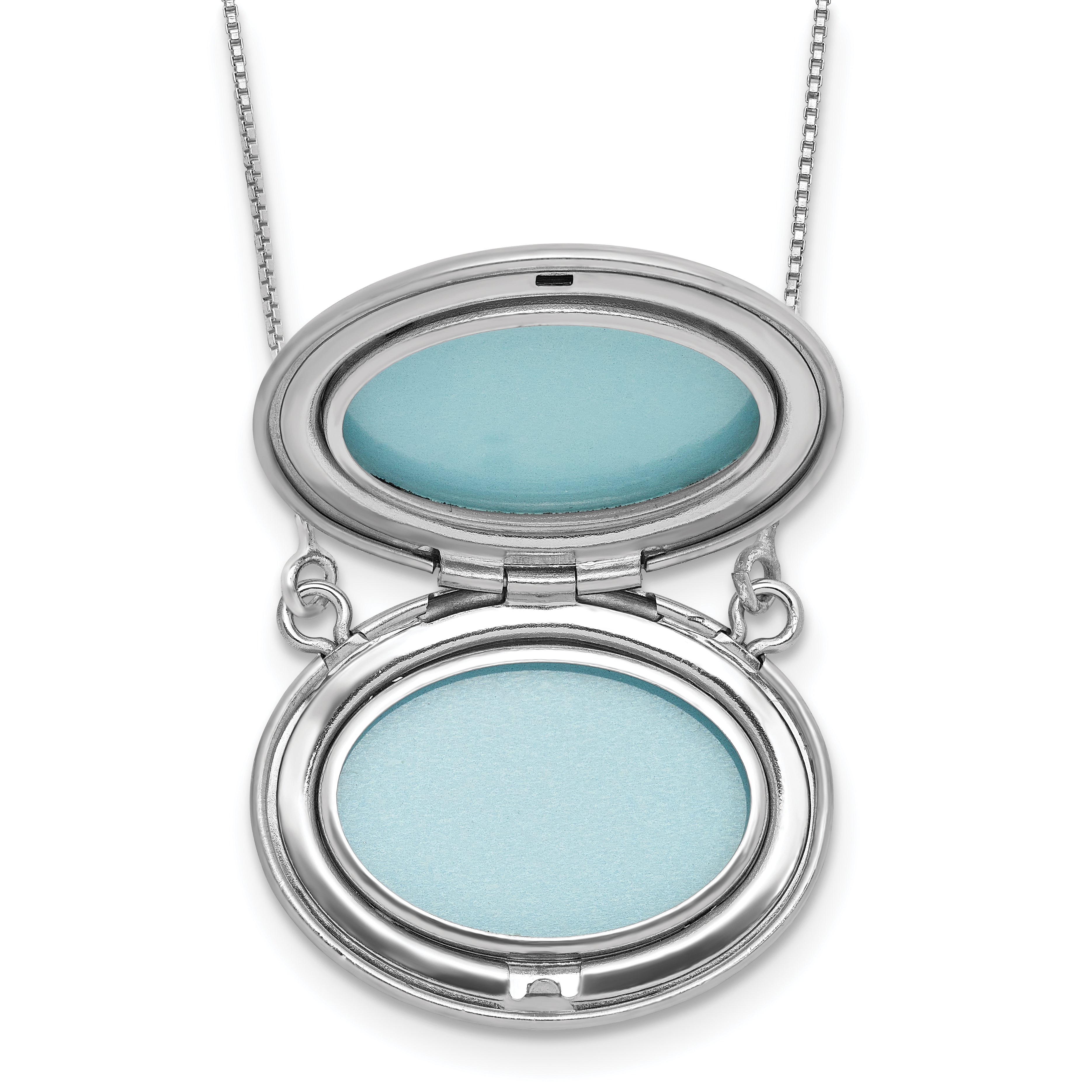 Sterling Silver Rhodium-plated Polished Front/Brushed Back 18.75 inch with 2 inch extension 20mm Oval Filigree Locket Necklace