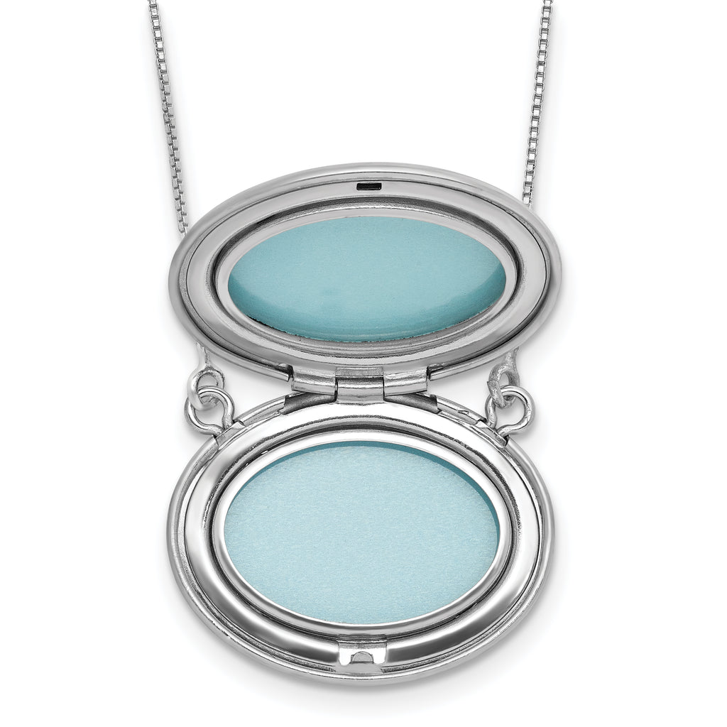 Sterling Silver Rhodium-plated Polished Front/Brushed Back 18.75 inch with 2 inch extension 20mm Oval Filigree Locket Necklace