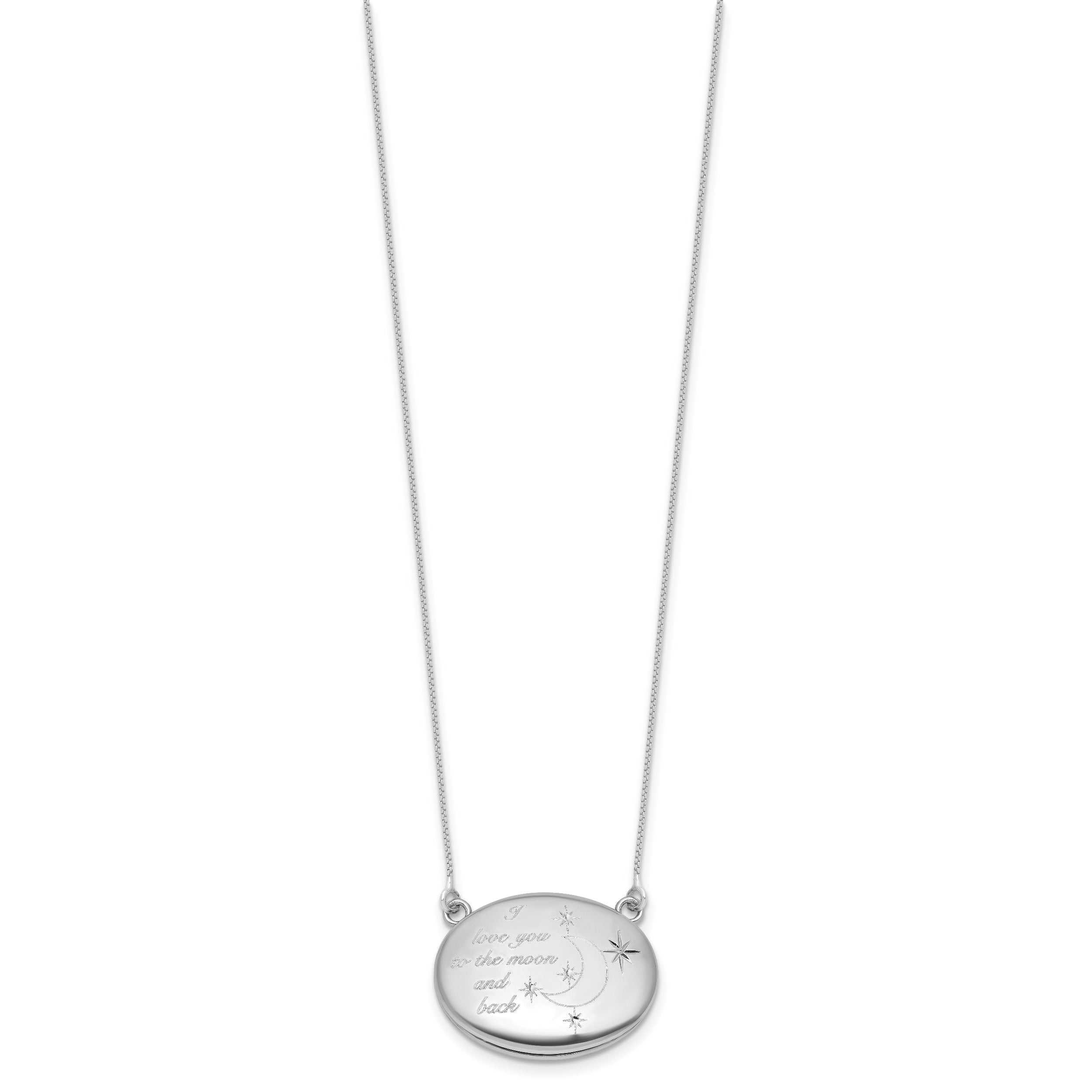 Sterling Silver Rhodium-plated Polished Front/Brushed Back Love To Moon and Back 18.75 inch with 2 inch ext. 20mm Oval Locket Necklace