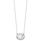 Sterling Silver Rhodium-plated Brushed/Polished Pink and Green Epoxy MOM Rose 18.75 inch with 2 inch ext. 20mm Oval Locket Necklace