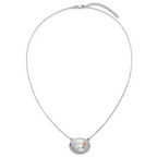 Sterling Silver Rhodium-plated Brushed/Polished Pink and Green Epoxy MOM Rose 18.75 inch with 2 inch ext. 20mm Oval Locket Necklace