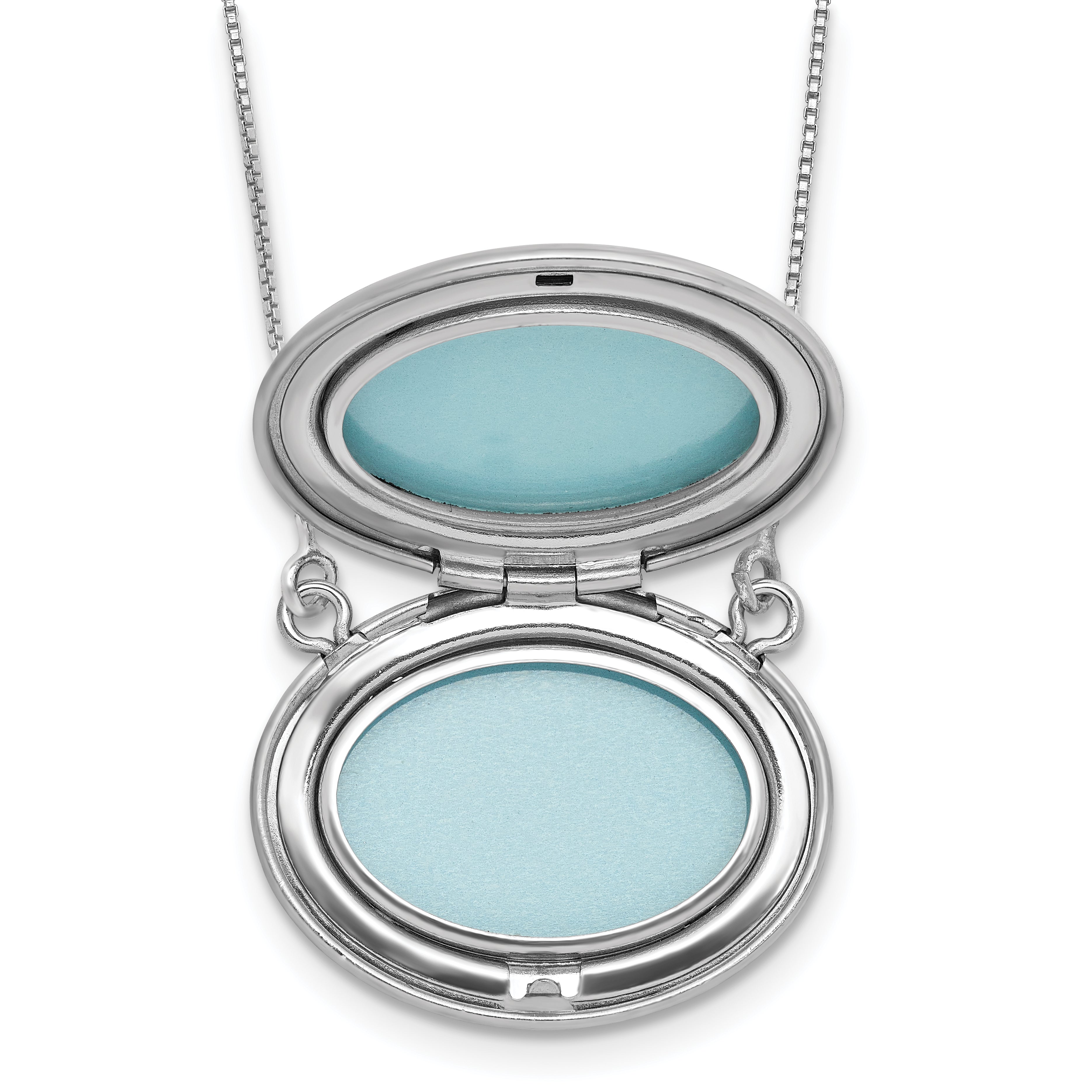Sterling Silver Rhodium-plated Brushed/Polished Pink and Green Epoxy MOM Rose 18.75 inch with 2 inch ext. 20mm Oval Locket Necklace