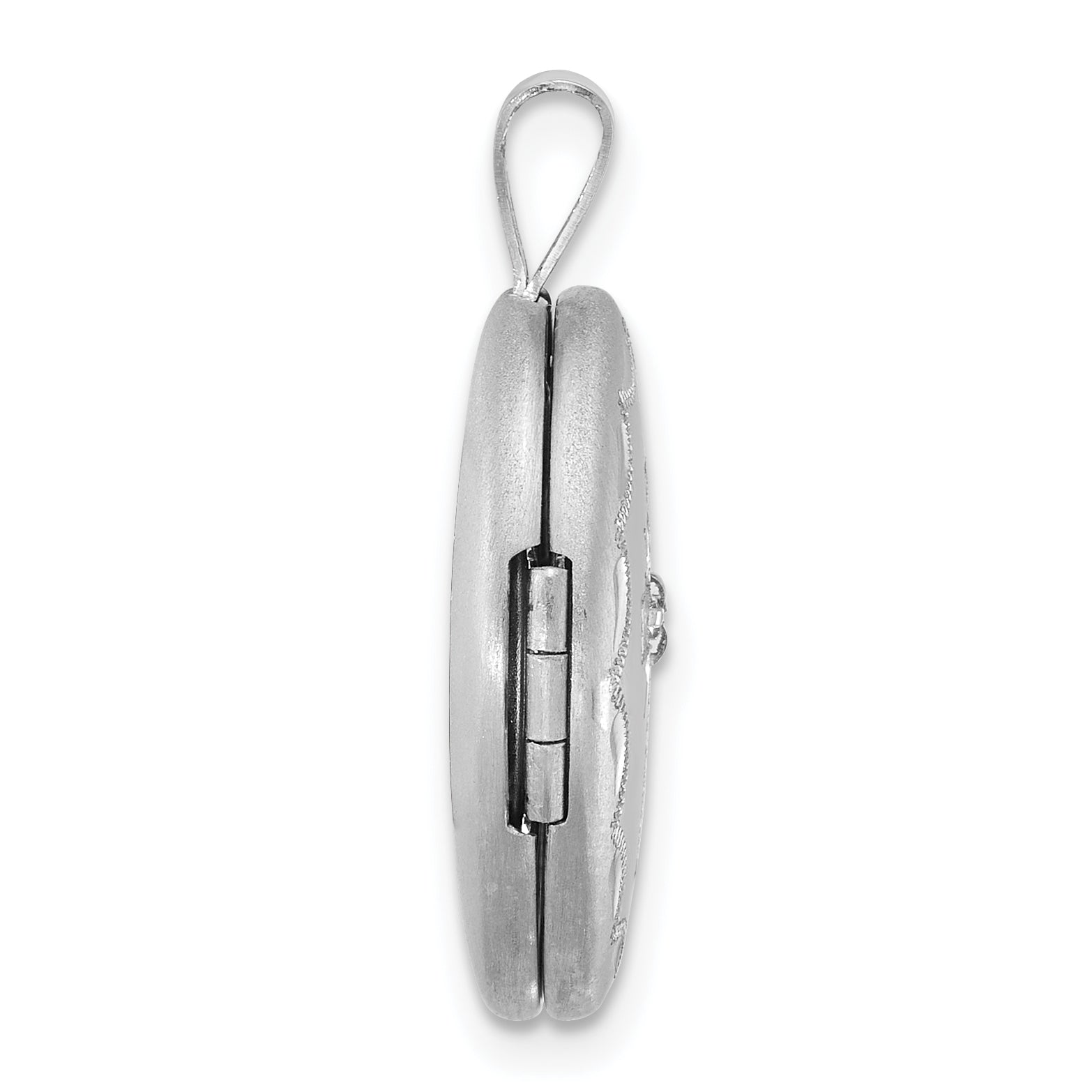 Sterling Silver Rhodium-plated Brushed  1/20 carat Diamond Engraved Cross 16mm Oval Locket Secondary image