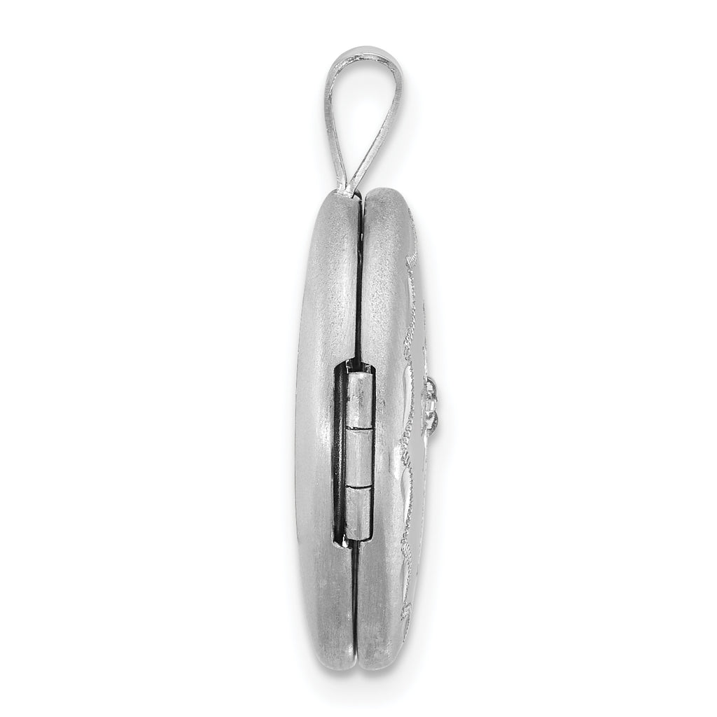Sterling Silver Rhodium-plated Brushed  1/20 carat Diamond Engraved Cross 16mm Oval Locket