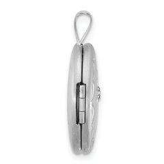 Sterling Silver Rhodium-plated Brushed  1/20 carat Diamond Engraved Cross 16mm Oval Locket