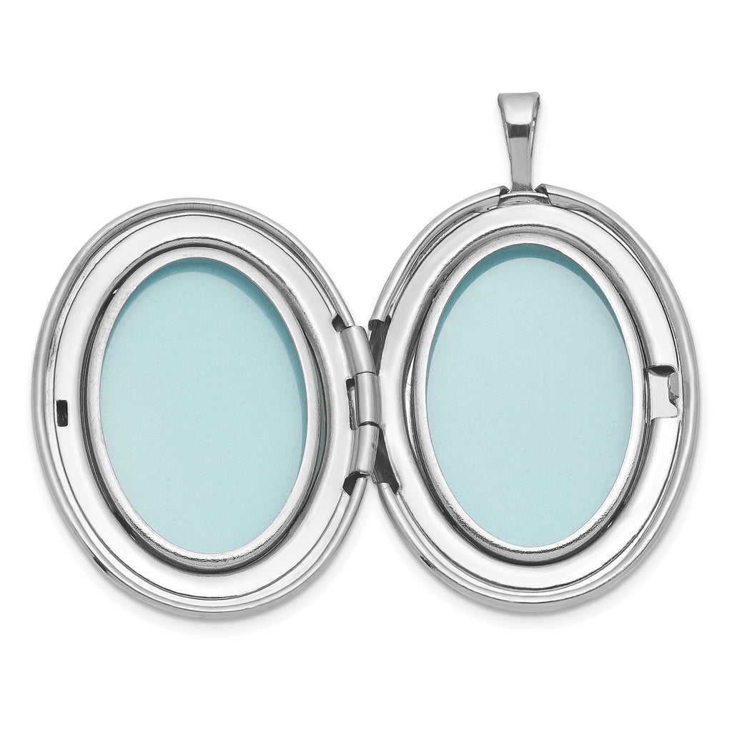 Sterling Silver Rhodium-plated Polished Front/Brushed Back Miraculous Medal 20mm Oval Locket