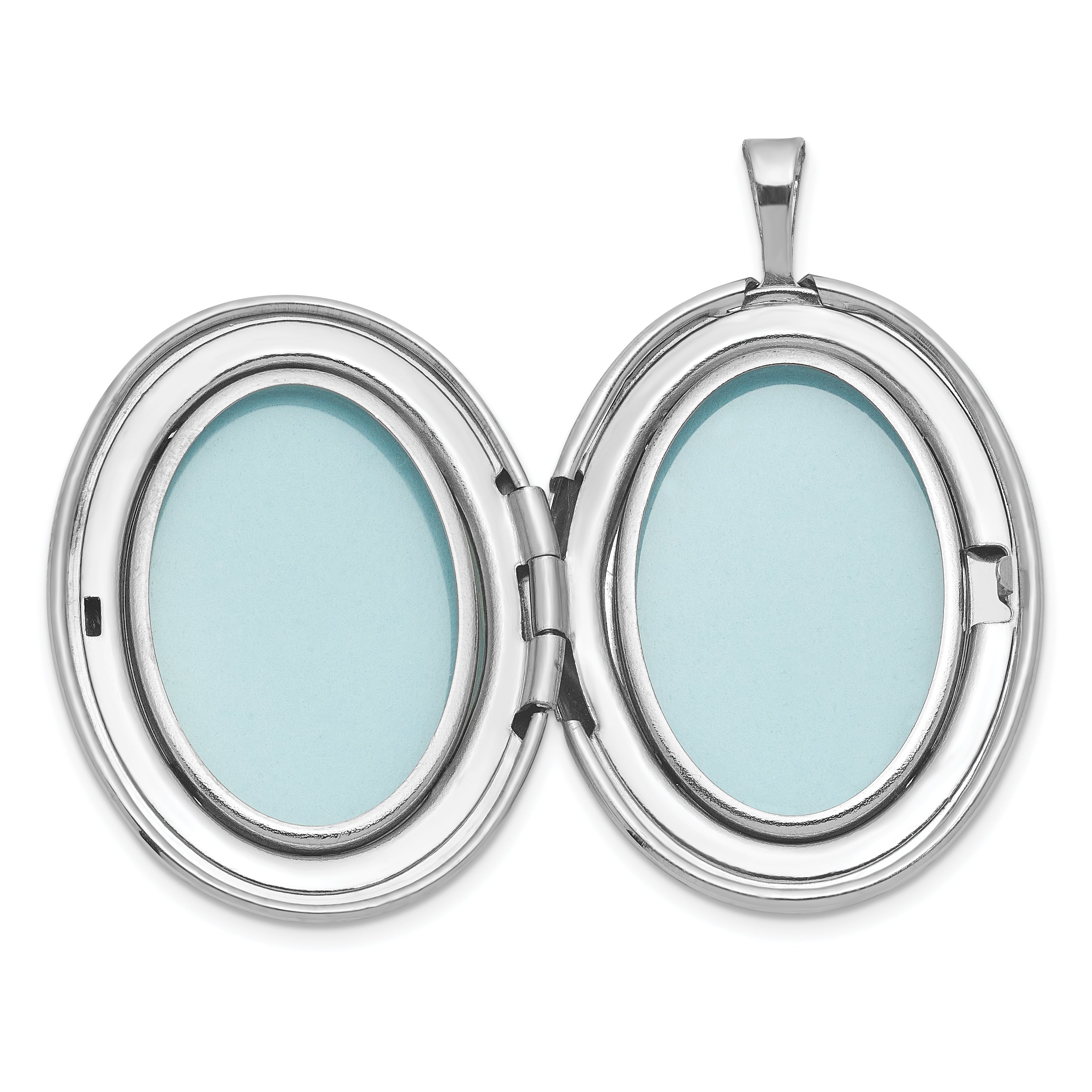 Sterling Silver Rhodium-plated Polished Front/Brushed Back Miraculous Medal 20mm Oval Locket